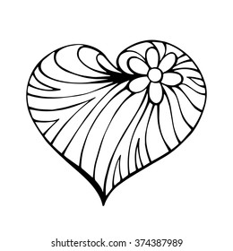 Monochrome Floral Hand Drawn Heart shape for invitations, coloring book, Valentine`s Day card.