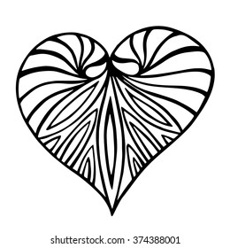 Monochrome Floral Hand Drawn Heart shape for invitations, coloring book, Valentine`s Day card.