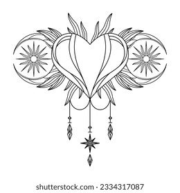 monochrome floral heart moon logo design