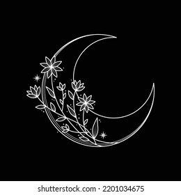 monochrome floral moon logo design