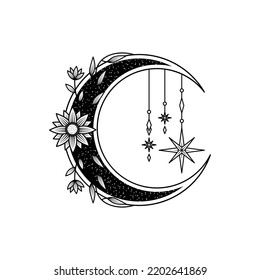monochrome floral moon logo design