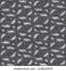 Monochrome Floral Motif Speckled Textured Background. Seamless Pattern.