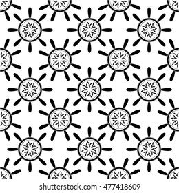 Monochrome floral pattern, circle, seamless vector background.