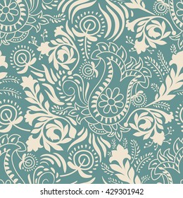 Monochrome floral pattern. Contour Paisley. Wallpaper in two colors. 