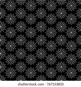 Monochrome floral pattern, contrast, nature, seamless vector background.