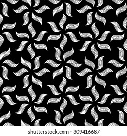 Monochrome floral pattern with curves stripes seamless vector background.