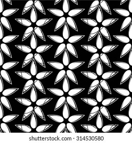 Monochrome floral pattern, geometry, seamless vector background.