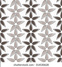 Monochrome floral pattern, geometry, seamless vector background.
