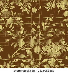 Patrón floral monocromo con efecto de línea de fallo, floral sin costuras, 