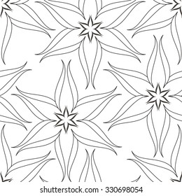 Monochrome floral pattern, line, seamless vector background.