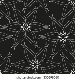 Monochrome floral pattern, line, seamless vector background.