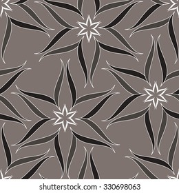 Monochrome floral pattern, line, seamless vector background.