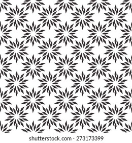 Monochrome floral pattern of rhombuses, seamless vector background.
