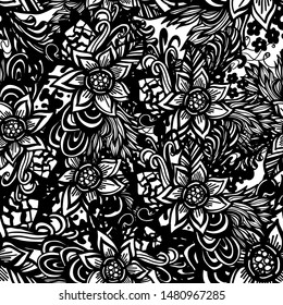 Monochrome floral seamless background. Vector illustration