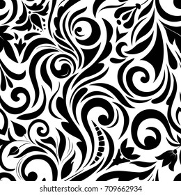 Monochrome floral seamless. Black and white vintage pattern