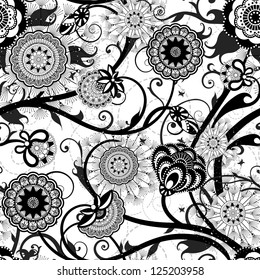 Monochrome floral seamless pattern