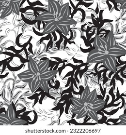 Fondo de patrón monocromo floral sin costuras para textiles de moda, gráficos, fondos y artesanías