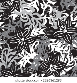 Monochrome Floral seamless pattern background for fashion textiles, graphics, backgrounds and crafts