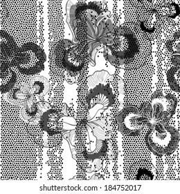 Monochrome floral seamless pattern with hand drawn irises .Vector design.