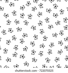 Monochrome floral seamless printable pattern. Doodle leaf, blossom print wallpaper. Vintage black white retro background. Textile flower titable art silhouette. Spring, summer backdrop.
