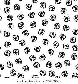 Monochrome floral seamless printable pattern. Doodle leaf, blossom print wallpaper. Vintage black white retro background. Textile flower titable art silhouette. Spring, summer backdrop.
