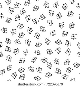 Monochrome floral seamless printable pattern. Doodle leaf, blossom print wallpaper. Vintage black white retro background. Textile flower titable art silhouette. Spring, summer backdrop.