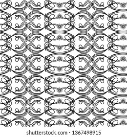 Monochrome floral seamless vector pattern made with interwoven wavy lines and curves as a fabric texture