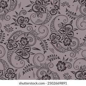 A monochrome floral swirl illustration background wallpaper seamless pattern repeat print textile fabric vector artwork