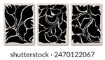 Monochrome Floral Triptych: Abstract Art Panels