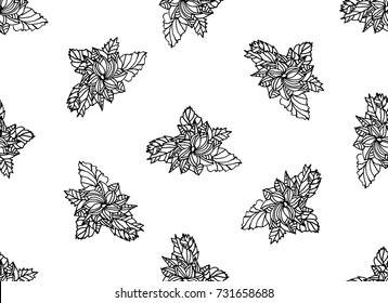 monochrome flower branch seamless pattern