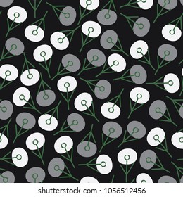 Monochrome flower pattern with green stem. A playful, modern, and flexible pattern for brand who has cute and fun style. Repeated pattern. Scandinavian mood.