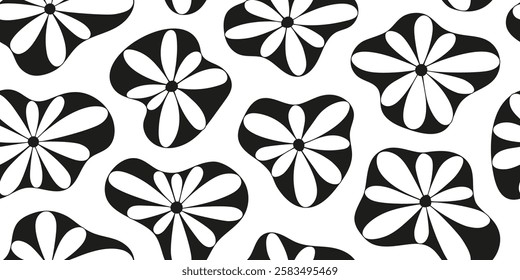 Monochrome flower pattern with organic shape. Abstract floral doodle background. Design for textile design, fabric, packaging, wallpaper, covers and wall art.