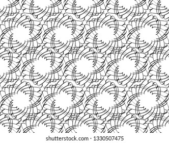Monochrome flower shape texture, black lines on white background, seamless patterns for textile design, wallpaper, wrap