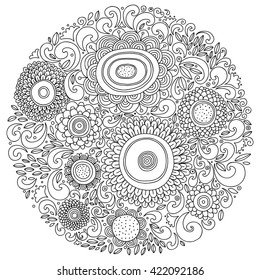Monochrome Flower vector composition. Coloring Book.