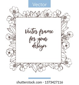 monochrome flower vector frame. template with place for text