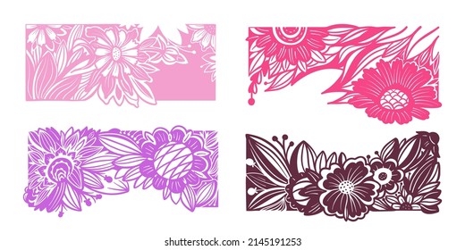 Monochrome flowers and leaves isolated on a white background.   Imitation of an engraving. Vector illustration