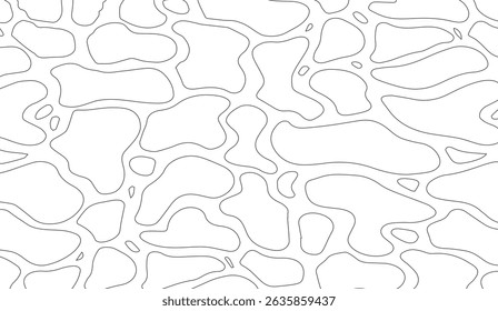 Monochrome fluid pattern, an endless arrangement of organically outlined cells in stark black and white, creating a dynamic, minimalist, versatile background for varied design applications