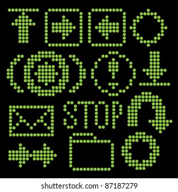 monochrome fluorescent dot-based icon set for control screens and web design. more icons are available