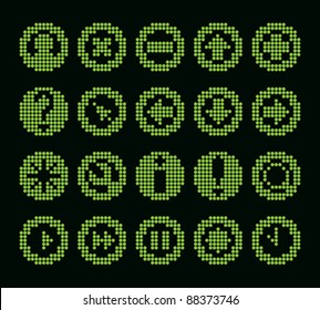 monochrome fluorescent dot-based icon set for control screens and web design. more icons are available. vector version