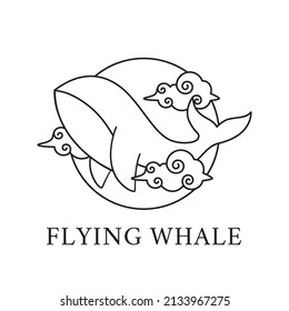 monochrome flying whale logo vector