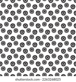 Monochrome folk art floral seamless vector pattern. Endless repeat of botanical bloom background. 