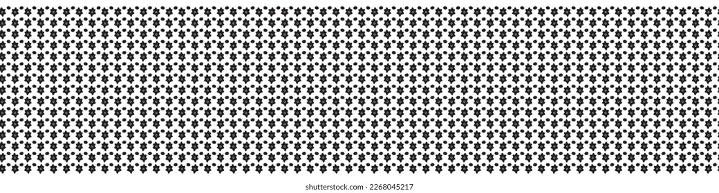 Monochrome folk art floral seamless vector border. Endless repeat of botanical bloom ribbon