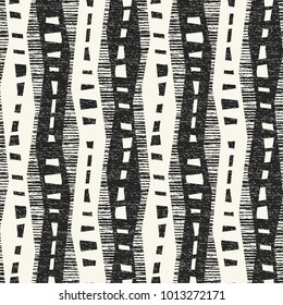 Monochrome Folk Dashed Striped Brushed Textured Pattern