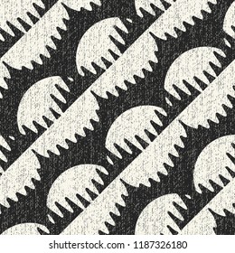 Monochrome  Folk Graphic Motif Brushed Textured Background. Seamless Pattern.