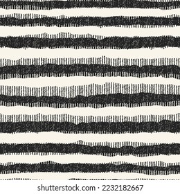 Monochrome Folk Weave Textured Irregularly Striped Pattern