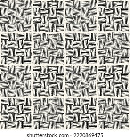 Monochrome Folk Weave Textured Variegated Checkered Pattern
