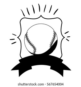 monochrome frame with baseball ball and ribbon