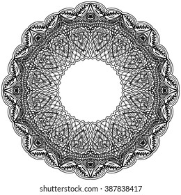 Monochrome frame mandala. Design black element in the Indian style isolated on white background. Vector illustration
