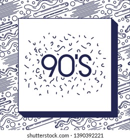 monochrome frame with pattern ninetys style and number 90