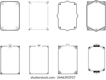 Monochrome frame set with stars and sunburst